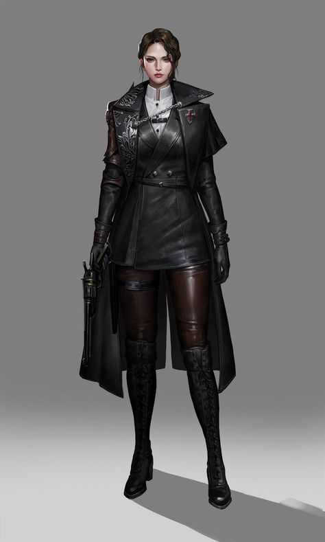 Huntress Outfit Modern, Steampunk Character Design, Fantasy Army, Detective Outfit, Steampunk Character, Spy Outfit, Female Detective, Hunter Outfit, Steampunk Women