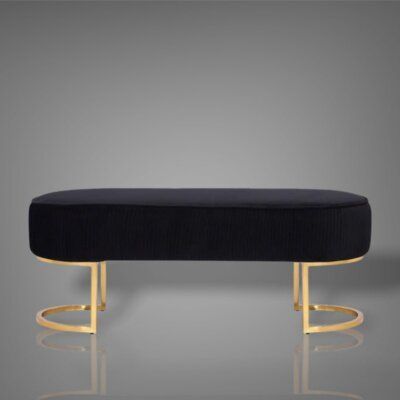 The modern bench is made of a wooden frame, velvet upholstery, and shiny gold metal legs. Color: Black | Everly Quinn Bama Soft Velvet Bench w / Golden Legs Upholstered / Velvet, Size 18.11 H x 47.2 W x 18.11 D in | Wayfair