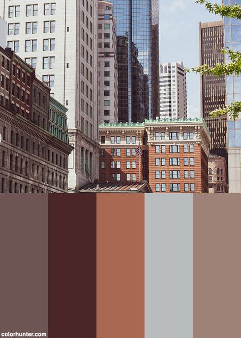 Boston Buildings Color Scheme from colorhunter.com Boston Color Palette, New York Colour Palette, Facade Color Palette, Apartment Exterior Color Schemes, Architecture Portfolio Color Palette, New York Color Palette, City Colour Palette, Architectural Palette, Building Color Palette