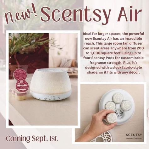 Elevate your scent game with this innovative fragrance delivery system that allows you to use **up to FOUR Scentsy Pods at once!** 🎶 Mix & match your favorite scents for a custom fragrance blend or enjoy a concentrated burst of your absolute favorite! 💖 With Scentsy Air, you have the flexibility to create the perfect aroma for any occasion. 🌈 Whether you want a cozy atmosphere or an invigorating ambiance, this diffuser has you covered! ✨ Enhance your environment and indulge in long-lasting... Scentsy 2024, Scentsy Pods, Scentsy Catalog, Scentsy Diffuser, Scentsy Products, Scentsy Consultant Ideas, Room Fan, Scentsy Fragrance, Scentsy Consultant