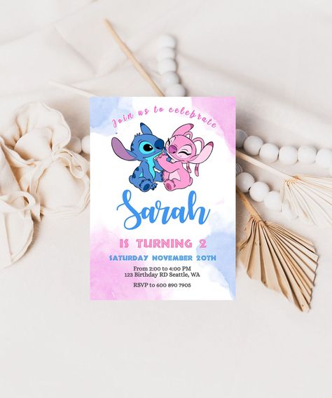 Stitch And Angel Birthday, Stitch And Angel Invitation, Angel Invitation, Stitch And Angel Birthday Invitation, Stitch Birthday Party, Angel Birthday, Stitch Drawings, Stitch Birthday, Lilo And Stitch Drawings