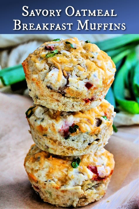 Savory Oatmeal Breakfast Muffins (Gluten Free)- all of the flavors of a delicious Sunday brunch baked into a muffin! Savory Oatmeal Muffins, Savory Breakfast Muffins Healthy, Savory Muffin Recipes Healthy, Oatmeal Savory Recipes, Gf Breakfast Muffins, Savory Oats Recipes, Breakfast Muffins Gluten Free, Savory Oatmeal Breakfast, Gluten Free Savoury Muffins