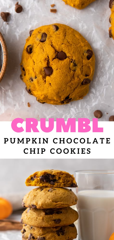 Crumbl Pumpkin Chocolate Chip, Muffin Top Cookies, Chocolate Chip Cookie Muffins, Crumble Cookie Recipe, Pumpkin Chip, Chocolate Chip Muffin, Pumpkin Chocolate Chip Muffins, Pumpkin Chocolate Chip, Pumpkin Chocolate Chip Cookies