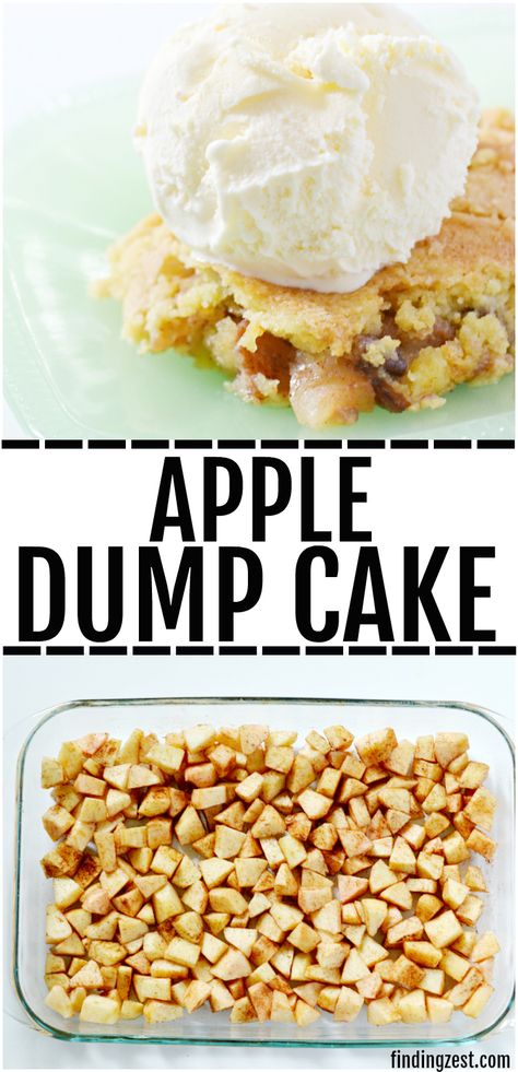 This apple dump cake is a deliciously easy recipe which features fresh apples and a yellow cake mix, no mixer required! The whole family will love this fall dessert served warm with a scoop of vanilla ice cream and you will love how quick this dump cake recipe is to make! #applerecipes #apples #dessert #Thanksgiving #falldessert Easy Apple Dump Cake, Bake Apples, Yellow Cake Mix Recipes, Apple Dump Cake Recipe, Easy Dump Cake Recipe, Apple Dump Cake, Dump Cake Recipe, Cake Mix Desserts, Apple Recipes Easy