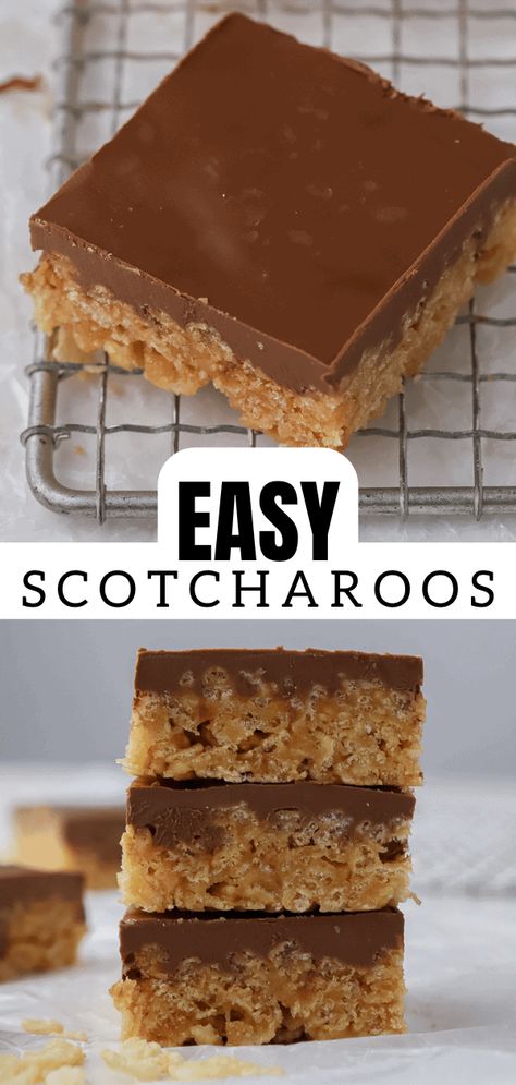 These easy scotcheroos bars are made with simple and humble ingredients that you might already have at home. Save money during the holidays or any time of the year wiht this recipe! Scotcharoos Recipe, Rice Krispies Peanut Butter, Peanut Butter Rice Crispy Treats, Scotcheroos Recipe, Chocolate Rice Crispy, Peanut Butter Rice Crispies, Rice Crispy Bars, Rice Crispy Treats Recipe, Peanut Butter Rice Krispies