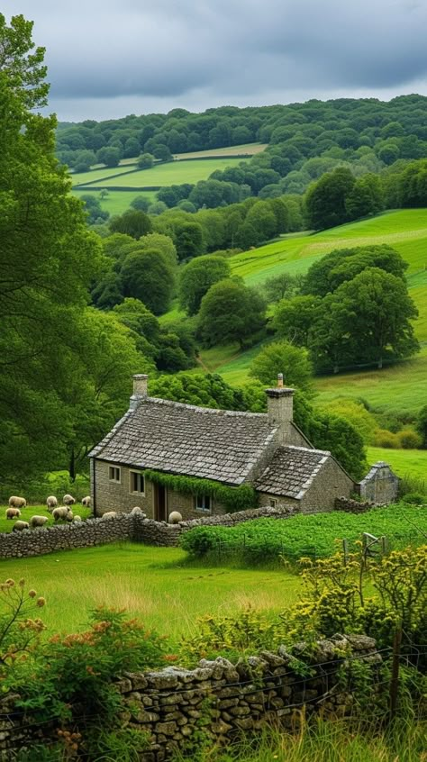 Idyllic Countryside Living: A serene stone #cottage nestled amidst lush #green hills, under the watchful eyes of grazing #sheep. #idyllicLiving #aiart #aiphoto #stockcake ⬇️ Download and 📝 Prompt 👉 https://stockcake.com/i/idyllic-countryside-living_237558_45494 British Countryside Cottage, Irish Countryside Cottage, English Countryside Village, Country Side England, Cottage On A Hill, Cottage In England English Countryside, River Enchanted, Scotland Countryside, Countryside Of England