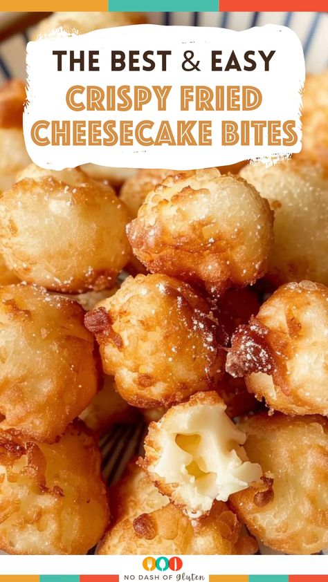 Crispy Fried Cheesecake Bites Deep Fried Cheesecake Bites, Leftover Cheesecake Batter, Fried Cheesecake Bites, Fried Desserts, Fried Cheesecake, Fried Recipes, Rich Cheesecake, Fried Dessert, Big Family Dinner