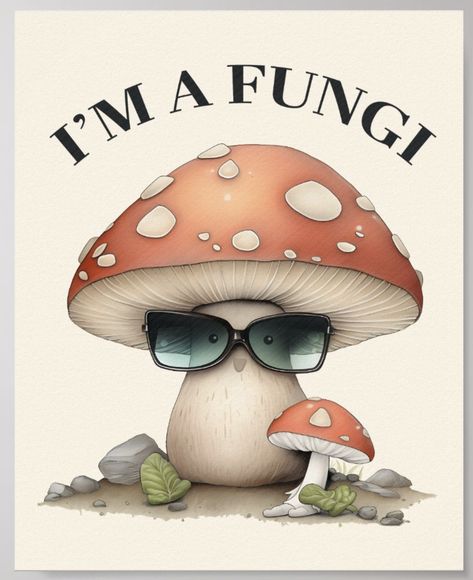 Cute Mushrooms Art, Fun Mushroom Art, Cute Fungi Drawing, Mushroom People Drawings, Funny Mushroom Drawing, Cute Mushroom, Mushrooms Animated, Cute Mooshroom Art, Mushroom Poster