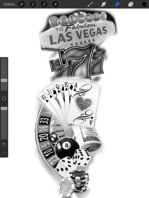 Casino Tattoo Design, Gambling Tattoo Design, Las Vegas Tattoo Ideas, Gambling Tattoo Ideas, Lifes A Gamble Tattoo, Fossil Ideas, Vegas Tattoos, Well Tattoo, Las Vegas Tattoo