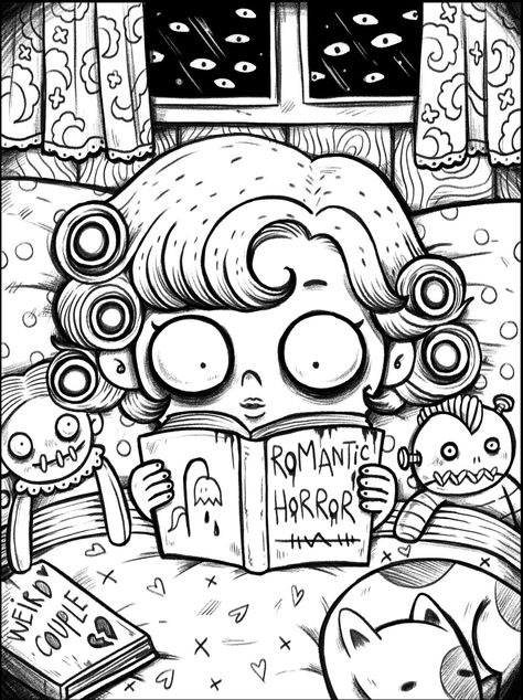 Coloring Pages Dark Aesthetic, Ruby Gloom Coloring Pages, Manga Coloring Pages Free Printable, Grunge Coloring Pages, Emo Coloring Pages, Gothic Coloring Pages For Adults, Weird Coloring Pages, Coloring Pages Horror, Coloring Pages Scary