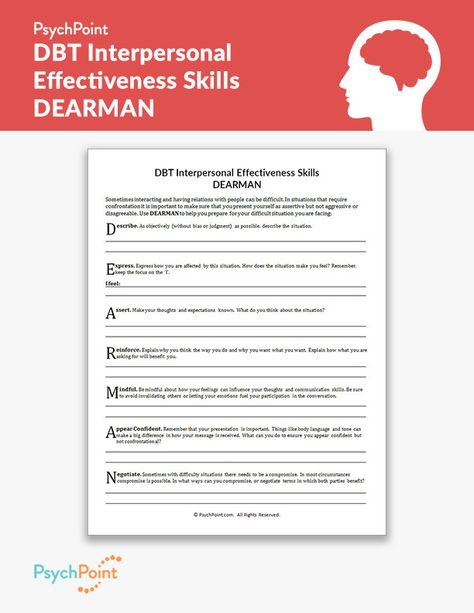 DBT Interpersonal Effectiveness Skills DEARMAN Worksheet Dear Man Dbt, Dbt Skills Worksheets, Dear Man, Dbt Therapy, Interpersonal Effectiveness, Social Skills Training, Interpersonal Conflict, Dbt Skills, Interpersonal Communication