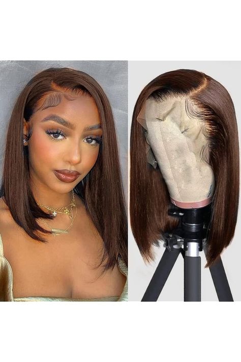 Light Brown Bob Wig Human Hair 13x4 HD Lace Front Wig 100% Unprocessed Brazilian Virgin Human Hair #4 Bob Wigs 160% Density Pre Plucked Natural Hairline with Baby Hair Brown Color Bob for Women(10&#34;) Hair Brown Color, Light Brown Bob, Brown Bob Wig, 12 Inch Hair, Color Bob, Fav Hairstyles, Brown Bob, Inspo Hair, Classy Prom