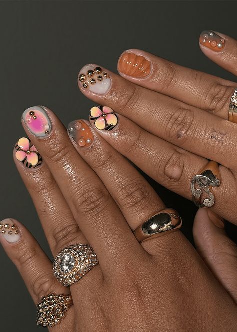 Very Short Fall Nails Ideas, Extreme Short Nails, Short Gel Nails With Charms, Short Hand Painted Nails, Short Nail Designs Unique, Short Fun Nails Art Designs, Short Art Nails, November Short Nail Ideas, Nail Ideas On Natural Nails Short