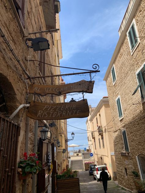 #aesthetic #sardegna #sardaigne #alghero #italy #italie #city #medieval #street #pizzeria #europe #europeantravel #sub #flower #mural Medieval Street, Flower Mural, Sardinia, Mural, Italy, Travel