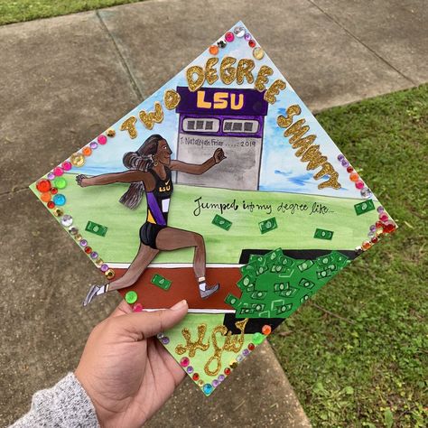 Track And Field Graduation Cap, Track Graduation Cap, Diy Graduation Hat Decorations, Custom Graduation Caps, Diy Graduation, Track Meet, Grad Ideas, Grad Caps, Cap Decoration