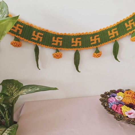 Divine Decor ! . . . Shop link in bio or Dm ! [Crochet Bandarwal, Crochet Toran, Crochet Temple Decor, Crochet Design, Crochet Home Decor] Wedding Rukhwat, Crochet Toran, Toran Designs, Decor Entrance, Crochet Macrame, Crochet Garland, Temple Decor, Micro Crochet, Design Crochet