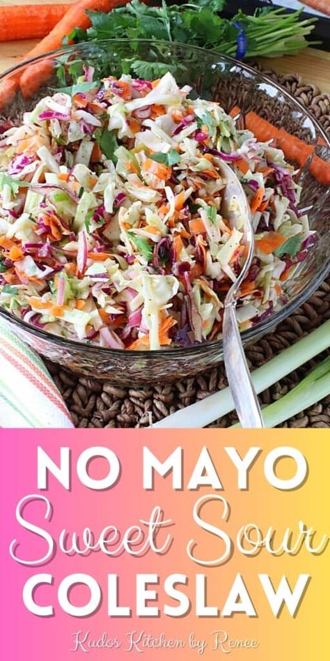 No Mayo Coleslaw Recipe, Sweet And Sour Coleslaw Recipe, Summer Coleslaw, Best Amish Recipes, Bbq Side Dish Recipes, Cold Side Dishes, Cookout Side Dishes, Keto Sides, Bbq Side