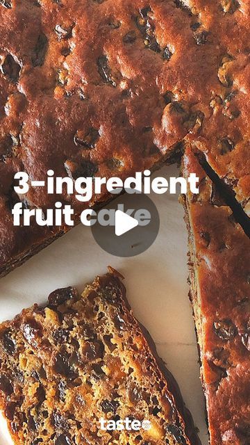 taste.com.au | This super easy version of the traditional Christmas cake is made with ICED COFFEE, dried fruit and flour – that's it! The coffee adds so... | Instagram 4 Ingredient Xmas Cake, Three Ingredient Fruit Cake, 3 Ingredient Christmas Cake, Easy Fruitcake Recipes, Cake Mix Fruit Cake, Fruitcake Recipes Traditional, 3 Ingredient Fruit Cake, Easy Fruit Cake Recipe, Xmas Cake Recipes