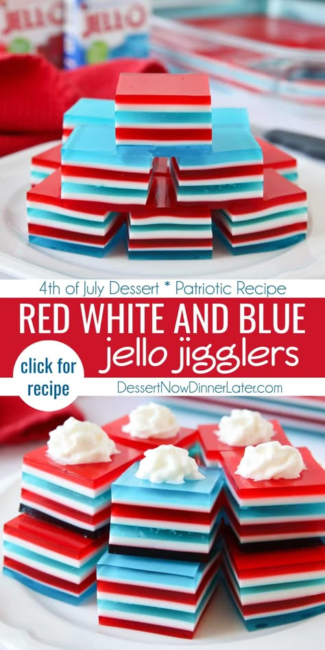 Memorial Day Jello Desserts, How To Make White Jello, Jello Blocks Recipe, Jello Knox Blocks Recipe, Red White And Blue Jello Desserts, Jello Jigglers Recipe With Knox Gelatin, Knox Blox Jello Squares, Hello Jigglers Jello Recipes, Finger Jello With Knox Gelatin