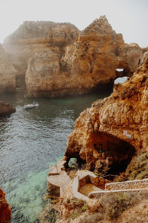 Lagos Portugal: Where to Stay and Beaches to See on the Algarve Coast #southernportugal #europe #travel Portugal Honeymoon, Portugal Coast, Mediterranean Town, Stone Formation, Portugal Trip, Portugal Flag, Lagos Portugal, Tropical Travel, Albufeira