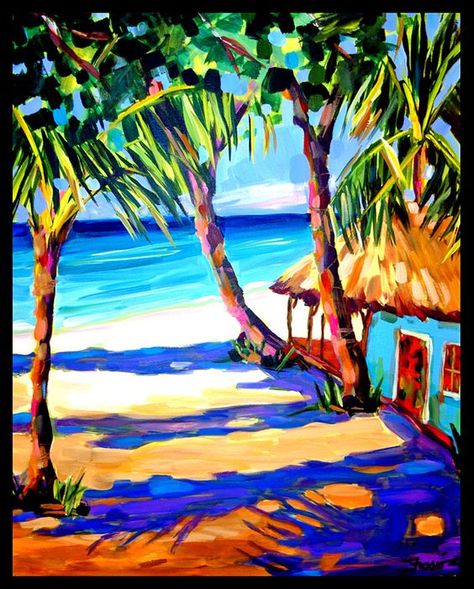 Colorful And Cheerful Caribbean Art To Cheer You Up - Bored Art Beachy Art, Bored Art, Tropical Painting, Caribbean Art, Hawaiian Art, Island Art, Tropical Art, Surf Art, Caribbean Islands