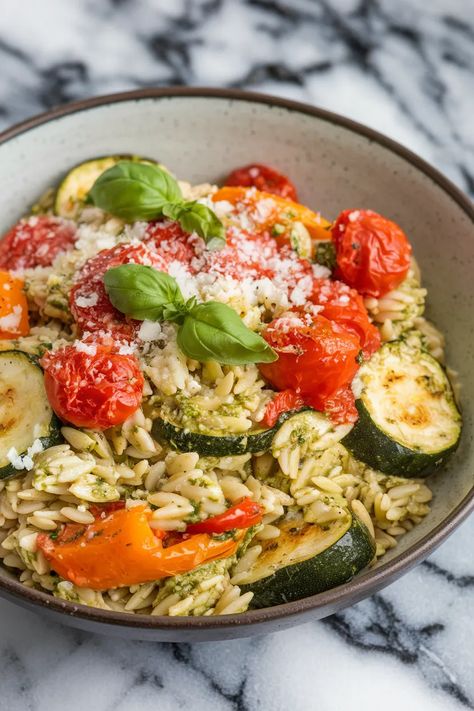 20 Orzo Recipes You Cant Miss - Orzo Casserole Recipes, Easy Health Dinner, Orzo With Roasted Vegetables, Orzo Casserole, Orzo Dinner Recipes, Veggie Orzo, Orzo Dinner, Pesto Orzo, Orzo Pasta Recipes