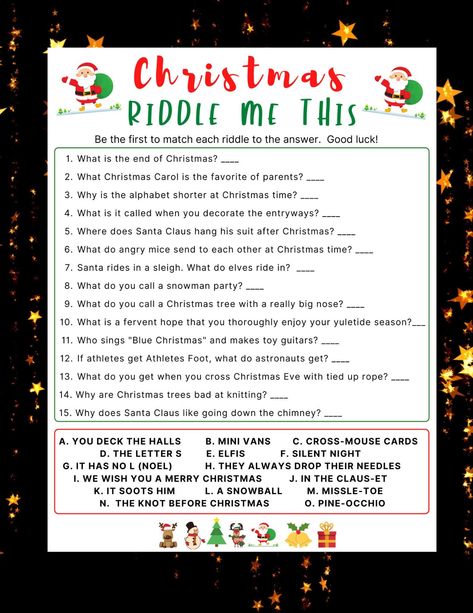 Christmas Chaos Game, Christmas Work Activities, Christmas Riddles With Answers, Xmas Games For Family, Christmas Games For Large Groups, Christmas Table Games, Christmas Printable Games, Boy Party Games, Games Christmas Party