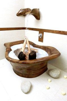 Wooden Bathtub NIRVANA Bathroom Jungle, Wood Tub, Wood Bathtub, Wooden Bathtub, Jungle Decor, Wooden Bath, Rustic Bathroom Designs, Wooden Bathroom, Rustic Bathrooms