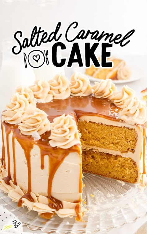 Box Cake Mix Recipes, Caramel Cake Recipe, Salted Caramel Cupcakes, Boxed Cake Mixes Recipes, Salted Caramel Cake, Pumpkin Bread Pudding, Caramel Icing, Slice Recipe, Spaceships And Laser Beams