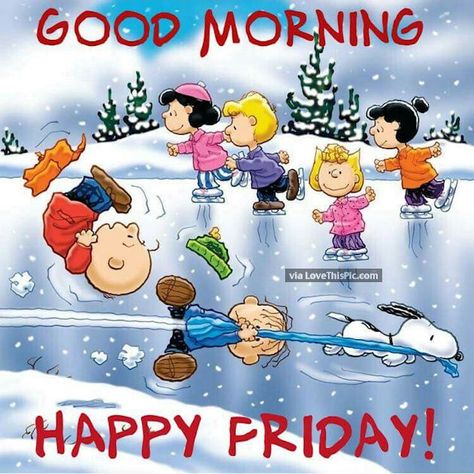 1st Day Of Winter, Friday Cartoon, Snoopy Friday, Snoopy Winter, Good Morning Winter, Christmas Skating, Good Morning Snoopy, First Day Of Winter, Good Morning Happy Friday