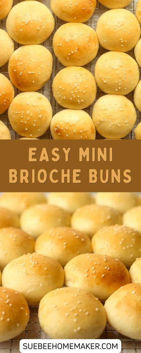 Indulge in the fluffy goodness of Mini Brioche Buns, ideal for burgers or sandwiches! This buttery and slightly sweet recipe is so simple, even YOU can master it. Elevate your next meal with these delicious homemade buns! Mini Brioche Buns, Lunch Sides, Homemade Buns, Sweet Recipe, Yeast Bread, Brioche Buns, Quick Bread, Muffin Recipes, Yeast