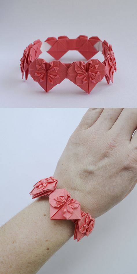 Valentine Origami, Origami Bracelet, Hearts Origami, Valentines Origami, Paper Bracelet, Beautiful Origami, Origami Dress, Origami Fashion, Love Confessions