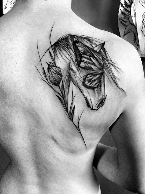 Polish Tattoo Artist Shows The Beauty Of Imperfection With Her Sketch Tattoos (10+ Pics) Old Women With Tattoos, Crucifix Tattoo, Polish Tattoos, Horse Tattoo Design, Cool Shoulder Tattoos, Tier Tattoo, Kunst Tattoos, Cat Tattoos, Tiny Tattoo