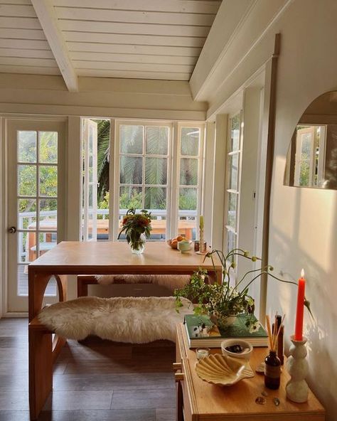 California Beach Cottage, Small Coastal Cottage, Coastal Cabin, Mermaid Cove, Dining Room Windows, Cottage Rental, Cottage Interiors, White Cottage, Window Room