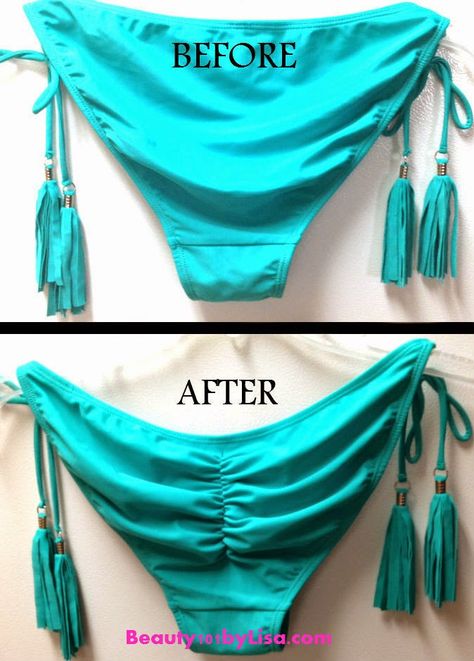 DIY Bikini Bottom, Runched Butt Bikini, Instant Butt Lift, Refashioned Bikini, Beauty101byLisa.com, beauty101bylisa, #beauty101bylisa, Lisa Maynard Diy Bathing Suit, Cut Up Shirts, Upcycled Fashion, Indian Designer Outfits, Refashion Clothes, Fun Diy, Repurpose, Diy Fashion, Bathing Suits