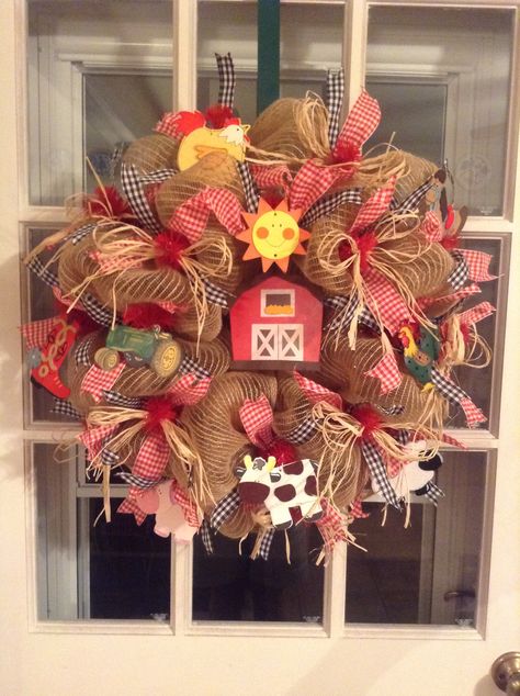 Farm themed wreath going to SC that I just finished for a classroom door. Farm School Door Decorations, Farm Wreaths For Front Door, Country Barn Wreath, Farm Animal Door Hanger, Farm Animal Wreath, Pig Wreath, Farm Wreath, Farm Classroom, Farm Decorations