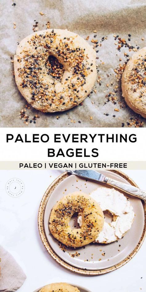 Vegan Bagels, Vegan Bagel, Paleo Menu, Everything Bagels, Gluten Free Bagels, Paleo Recipes Breakfast, Paleo Bread, Paleo Baking, Bagel Recipe