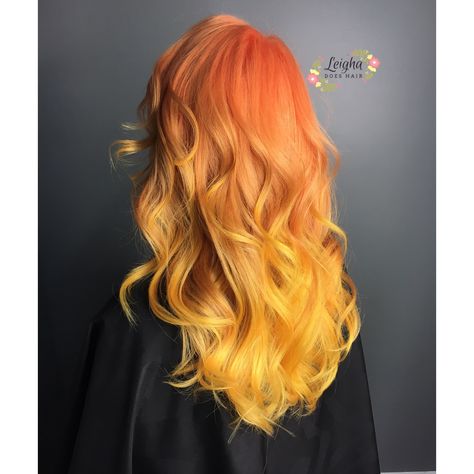 Orange to yellow ombré Yellow Hair Dye, Orange Ombre Hair, Yellow Hair Color, Gradient Hair, Pale Girl, Yellow Ombre, Dye Ideas, Orange Ombre, Black Ombre