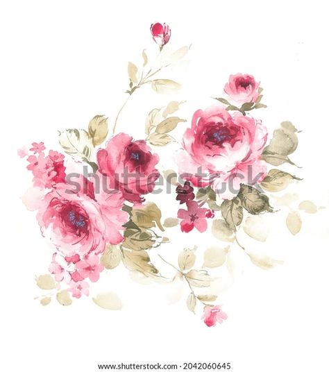 Flowers Watercolor Illustrationmanual Composition Set Watercolor Stock Illustration 2042060645 | Shutterstock Water Colour Flower, Fashion Umbrella, Watercolor Floral Pattern, Rose Drawing, Flowers Watercolor, Bunch Of Flowers, Water Colour, Watercolor Artist, Watercolor Floral