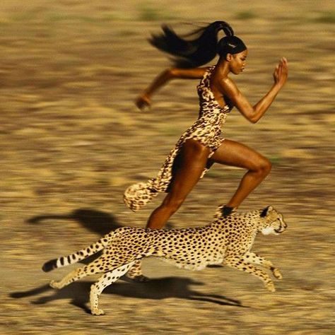 Naomi-Campbell Versus The Cheetah | Photo by Jean Paul-Goude, 2009 Jean Paul Goude, Patti Hansen, Fierce Women, Lauren Hutton, Teyana Taylor, Grace Jones, Keke Palmer, 90s Models, Ulsan