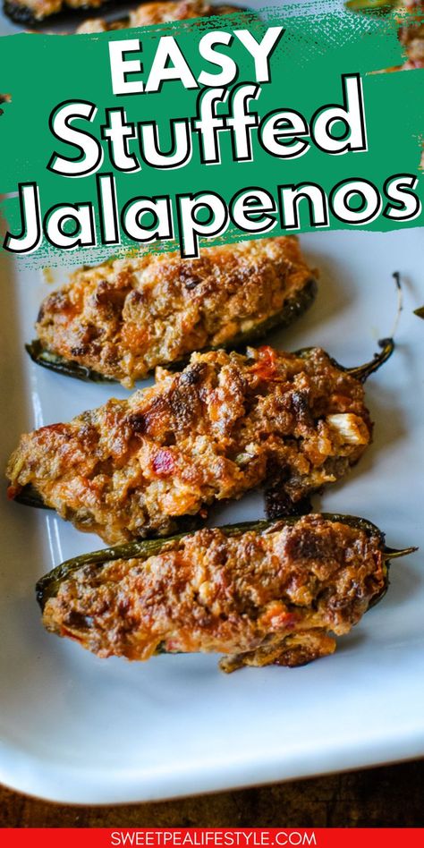 How to Make Stuffed Jalapeno Peppers will make you the hit of every party you serve them! Jalapeño peppers are stuffed with a cream cheese mixture which is a great game day appetizer recipe! Hot peppers stuffed with cheddar cheese, green onions, and sausage, what more could you ask for?! You will love this recipe for how easy it is, even though it's kind of a pain to assemble. . Baked Stuffed Jalapenos, Peppers With Cream Cheese, Recipes For A Party, Stuffed Jalapeno, Stuffed Jalapenos, Super Bowl Appetizers, Jalapeño Peppers, Spicy Appetizers, Jalapeno Pepper