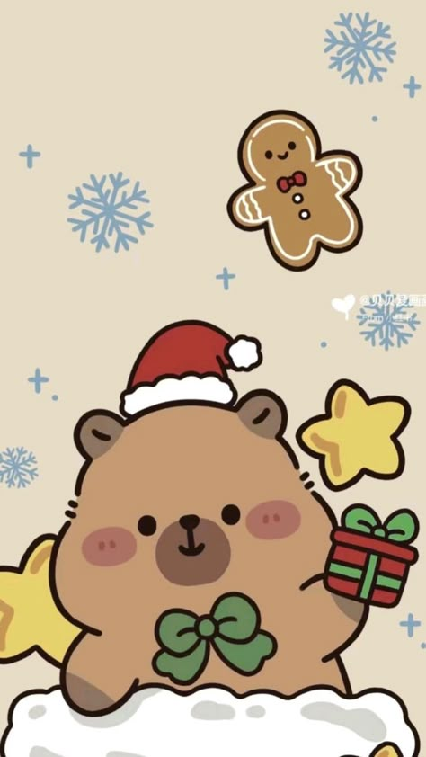 Capybara Christmas Wallpaper, Aesthetic Christmas Drawings, Christmas Aesthetic Drawing, Merry Christmas Wallpaper Cute, Kawaii Christmas Wallpaper, Christmas Capybara, Christmas Profile, Christmas Kawaii, Christmas Wallpaper Iphone Cute