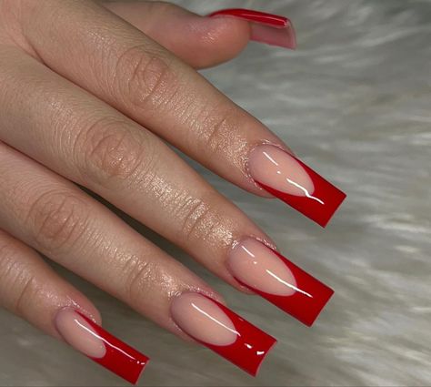 Cute Red Nails, Tip Nail Designs, Red And White Nails, Tapered Square Nails, Red Acrylic Nails, Red French, Drip Nails, Ombre Acrylic Nails, White Acrylic Nails