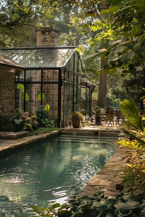 Greenhouse Spa, Greenhouse Conservatory, Mosaic Patio, Ranch Renovation, Conservatory Design, Atomic Ranch, Gorgeous Places, Cottage Retreat, Backyard Greenhouse