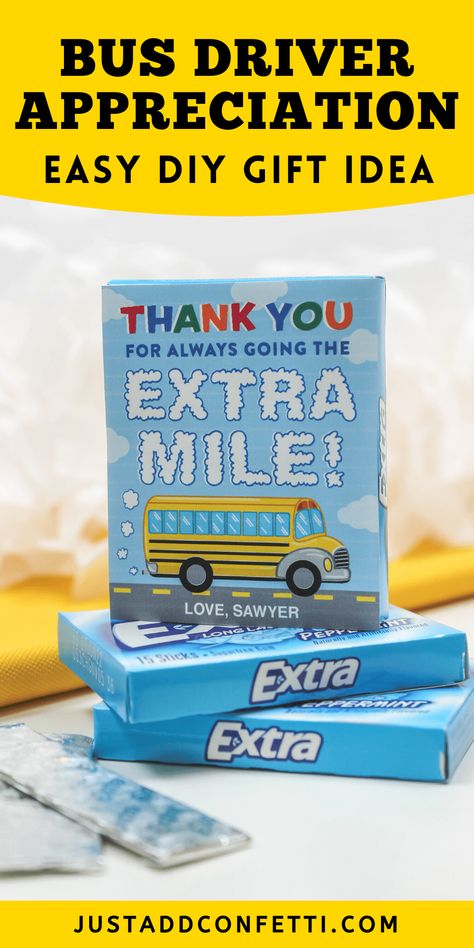 Extra Gum Bus Driver Appreciation Gift - Just Add Confetti Thanks For Going The Extra Mile Tags, Thank You For Going The Extra Mile, Bus Driver Appreciation Ideas, Bus Driver Appreciation Printable Free, Nintendo Switch Party, Bus Driver Appreciation Gifts, Switch Party, School Bus Driver Gift Ideas, Diy Nintendo