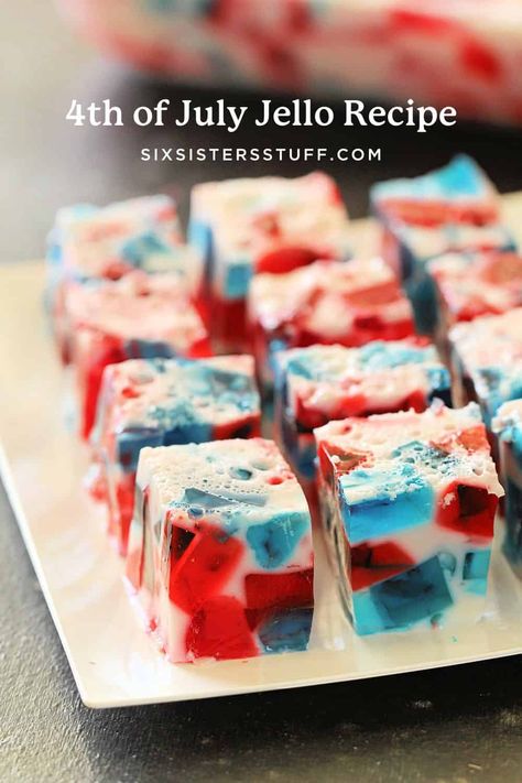 4th Of July Jello Recipe Red White Blue Jello Desserts, Stained Glass Jello Recipe, Patriotic Jello Desserts, 4th Of July Jello Desserts, Blue Jello Salad, Finger Jello Recipe, Red White Blue Jello, Gouda Recipes, Stained Glass Jello