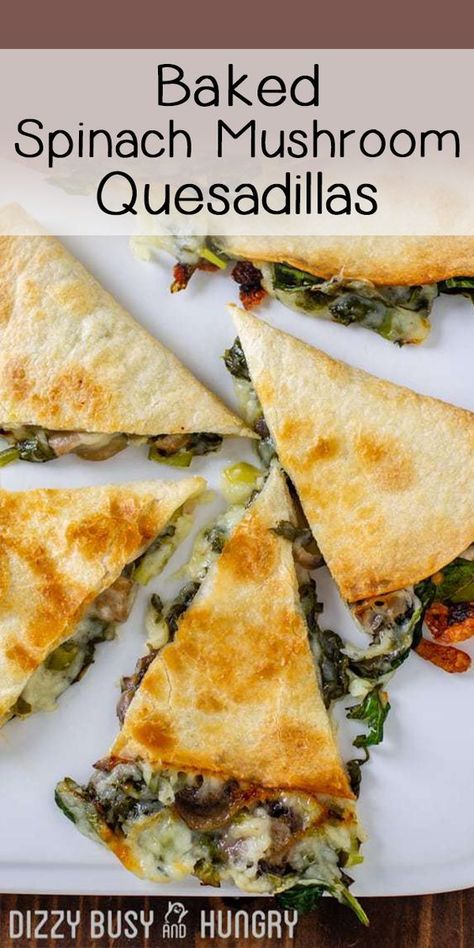 Mushroom Quesadillas, Baked Spinach, Spinach Mushroom, Tasty Vegetarian Recipes, Spinach Stuffed Mushrooms, Chapati, Mediterranean Diet Recipes, Meatless Meals, Veggie Dishes