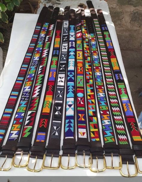 Masai Jewelry, Handmade Leather Belts, Beaded Belts, Kenya Flag, Maasai People, Flag Beads, From Mother To Daughter, Mother To Daughter, Handmade Leather Belt