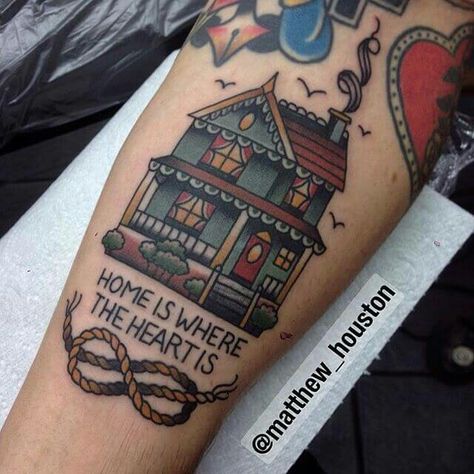 House Tattoo, Pretty Tattoo, Armband Tattoos, Tattoo Old School, Tattoos Art, Home Tattoo, School Tattoo, Great Tattoos, Neo Traditional