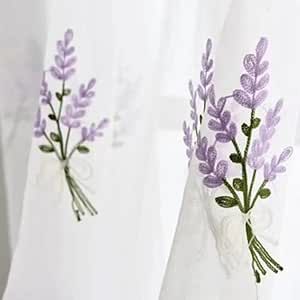 Floral White Sheer Curtains Purple Lavender Flower Embroidery Bedroom Curtain Rod Pocket Voile Curtains for Living Room, Set of 2 Panels (54x63 Inch(W x L)) Lavender Curtains, Embroidery Leaf, Bedroom Curtain, White Sheer Curtains, Tulle Curtains, Window Curtain Rods, Voile Curtains, Sheer Curtain Panels, Blue Curtains